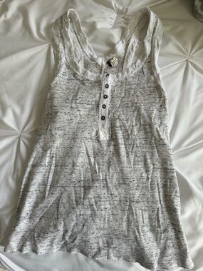 We The Free White Heather Ribbed Henley Tank with Button Placket